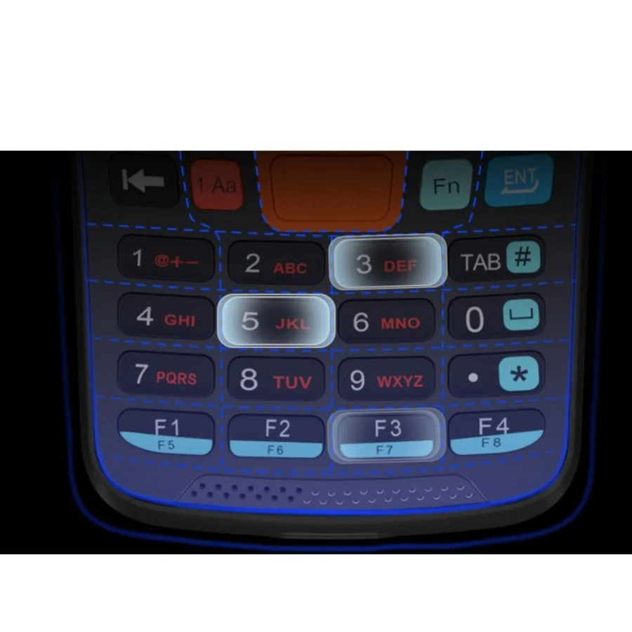 Close do teclado físico iluminado em azul do N60 Key com 28 teclas e funções programáveis