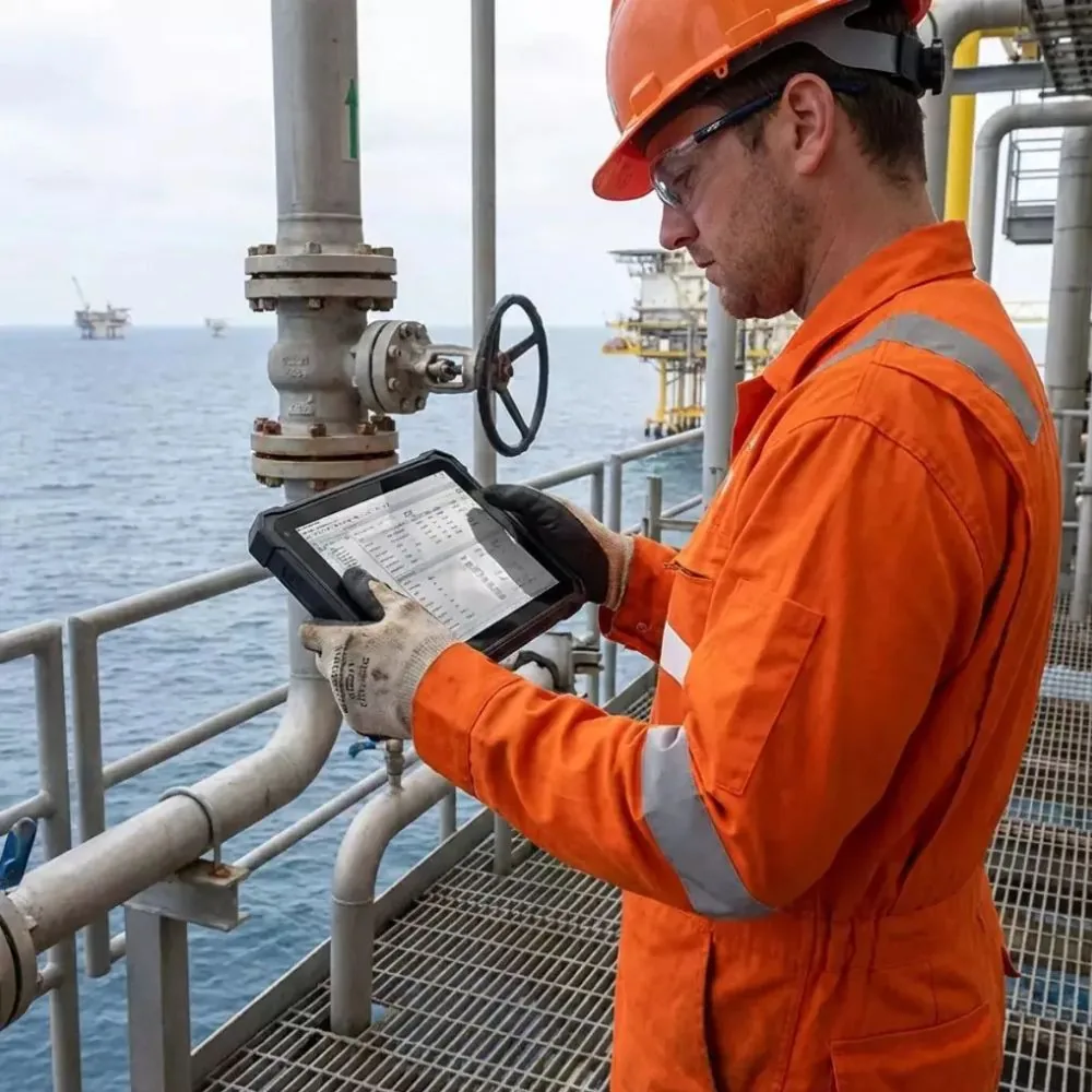 Técnico usando N10Y em plataforma offshore